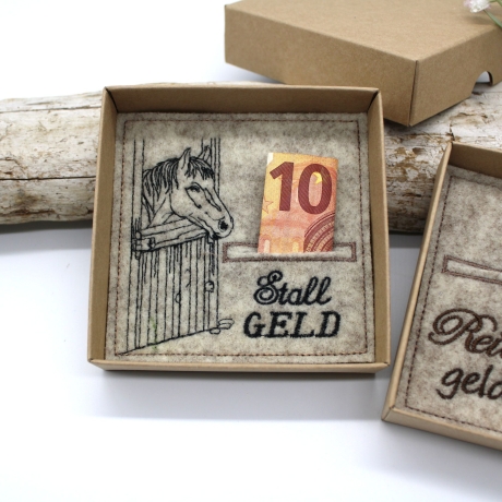 Stickdatei ITH Wunscherfüller Pferd Stall Reiten Geld verschenken
