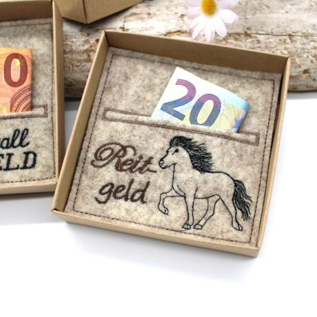 Stickdatei ITH Wunscherfüller Pferd Stall Reiten Geld verschenken