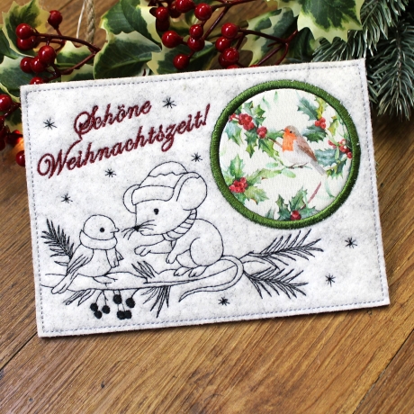 Stickdatei ITH Mugrug Spatz und Maus Adventszeit Auszeit