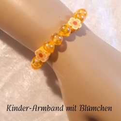 Kinder-Armband Schmuck elastisch Perlen gefädelt Orange mit Blume