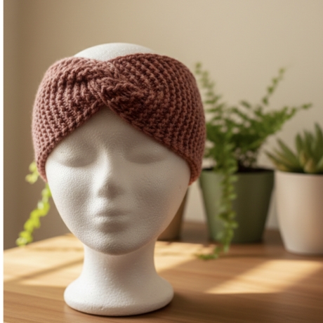 Handgestricktes Stirnband aus Merinowolle – Altrosa