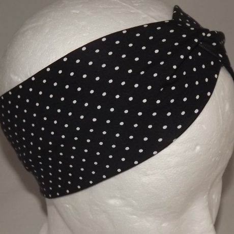 Stirnband Haarband schwarz mit weißen Punkten