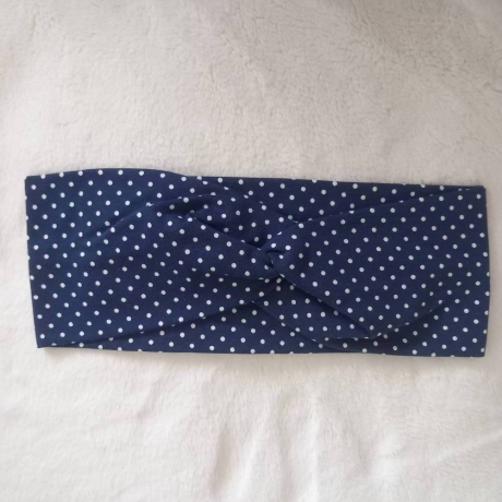 Stirnband Haarband blau mit weißen Punkten