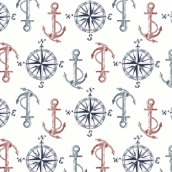 50cm Dekostoff 100% Baumwolle Anker Kompass Maritim Nautik Weiß