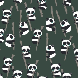 50cm Dekostoff 100% BIO Baumwolle Panda Pandabären Bambus grün
