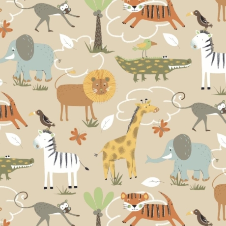 50cm Dekostoff 100% BIO Baumwolle Zootiere Giraffe Löwe Afrika