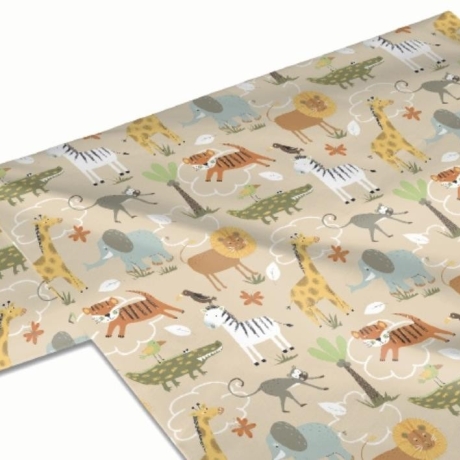 50cm Dekostoff 100% BIO Baumwolle Zootiere Giraffe Löwe Afrika