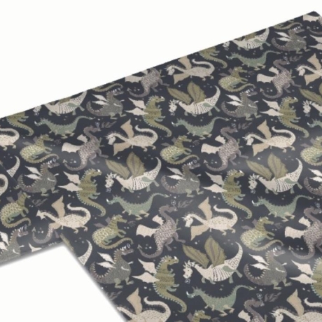 50cm Dekostoff 100% Baumwoll Grau Drachen Märchen Kinderstoff