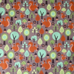 50cm Dekostoff 100% Baumwolle Eichhörnchen Wald Braun Retro