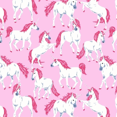 50cm Dekostoff 100% Baumwolle Einhörner Pink Rosa Pferd Märchen