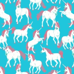 50cm Dekostoff 100% Baumwolle Einhörner Türkis Pferd Märchen