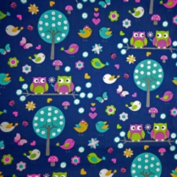 50cm Dekostoff 100% Baumwolle Eulen Vögel Schmetterlinge Bäume 