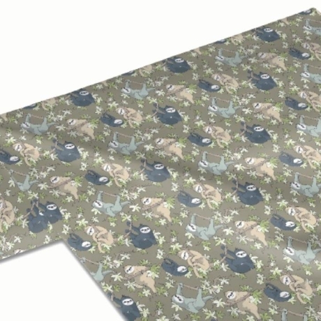50cm Dekostoff 100% BIO Baumwolle Faultiere auf Ästen