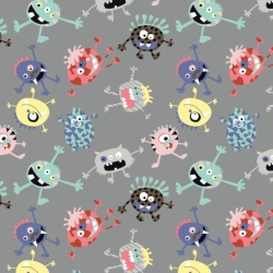50cm Dekostoff 100% Baumwolle verschiedene bunte Monster auf grau