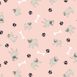 50cm Dekostoff 100% Baumwollstoff Hund Mops rosa Mopshund 