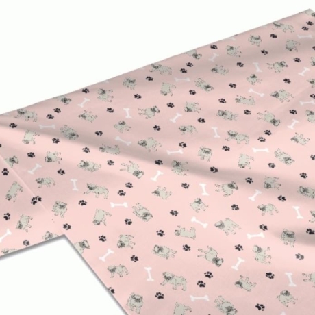 50cm Dekostoff 100% Baumwollstoff Hund Mops rosa Mopshund 