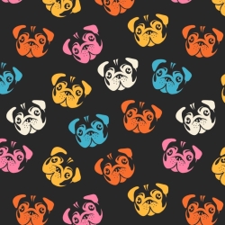 50cm Dekostoff 100% Baumwollstoff Hund Mops schwarz Mopshund 