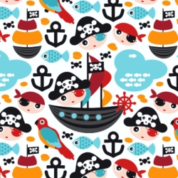 50cm Dekostoff 100% Baumwolle Piraten Schiff Anker Fische Maritim