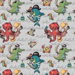 50cm Dekostoff Baumwollstoff Piratenwassertiere Hai Kroko Krake 50cm Dekostoff Baumwollstoff Piratenwassertiere Hai Kroko Krake