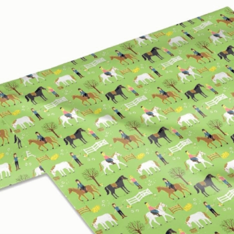 50cm Dekostoff 100% Baumwollstoff Reiterhof Ponyhof Pferde reiten