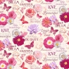50cm Dekostoff 100% Baumwolle Rosen Blumen Schmetterlinge Schrift