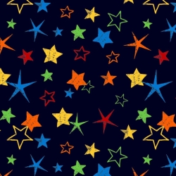 50cm Dekostoff 100% Baumwolle schwarz mit bunten Sternen Stars