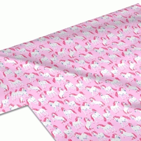 50cm Dekostoff 100% Baumwolle Einhörner Pink Rosa Pferd Märchen