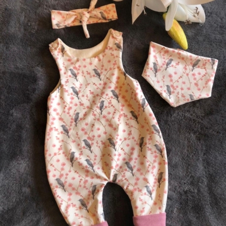 Babystrampler Tuch Stirnband Jersey Blumen handmade neu Gr.56