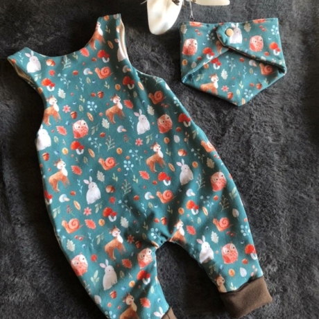 Baby Strampler Waldtiere Jersey handmade Geschenk Gr. 56 neu