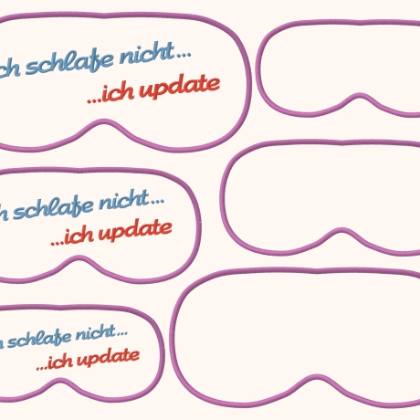 Schlafmaske Stups kleine Nasen 6x Stickdatei Text und Blanko