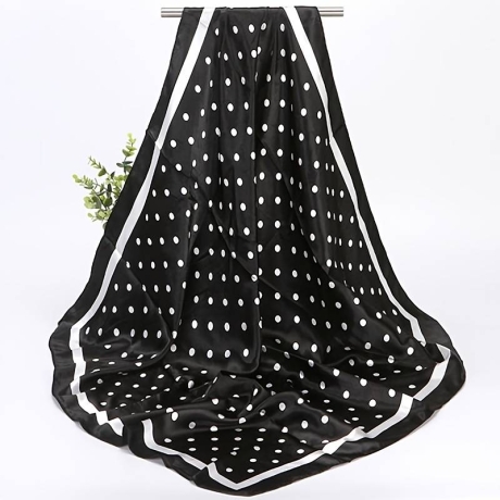 Damen Designer-Schal / Satin, schwarz m. weißen Punkten,