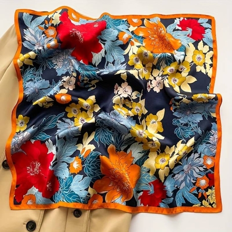 Damen Designer-Schal / Seide, bunte Blumen, Boho-Style,