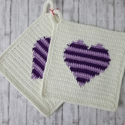 Topflappen Streifen-Herz natur/lila/violett