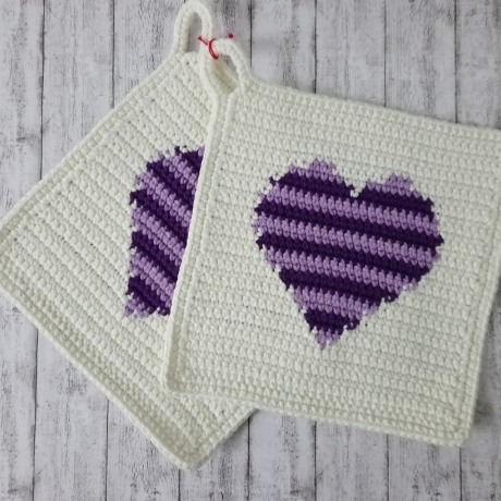 Topflappen Streifen-Herz natur/lila/violett