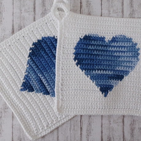 Topflappen Herz weiß/blau meliert