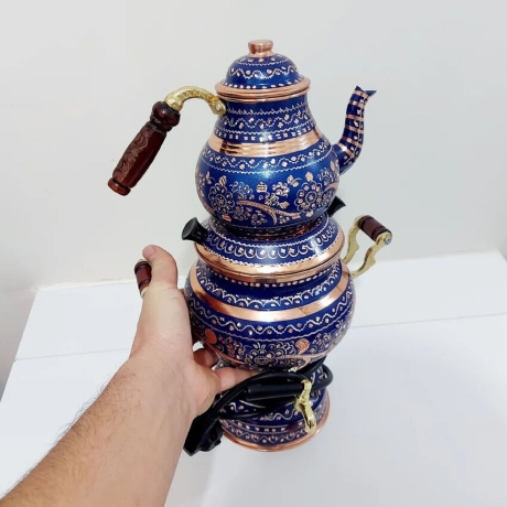 Handbemalter türkischer elektrischer Samovar, neu, rund