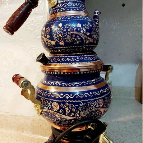 Handbemalter türkischer elektrischer Samovar, neu, rund