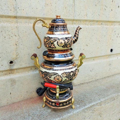 Handbemalter türkischer elektrischer Samovar, neu, rund