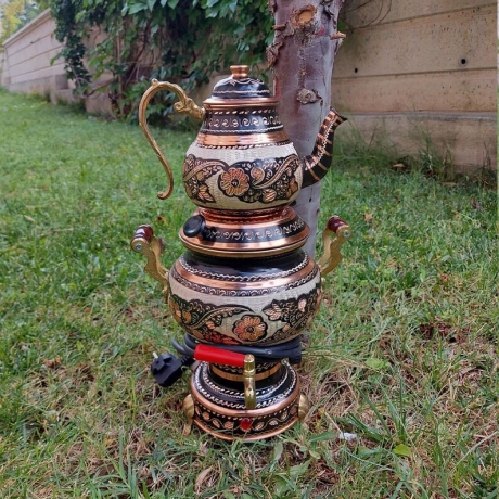 Handbemalter türkischer elektrischer Samovar, neu, rund