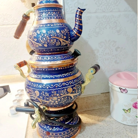 Handbemalter türkischer elektrischer Samovar, neu, rund