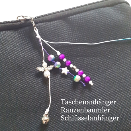 Taschenanhänger Wunschname Taschenbaumler Ranzenbaumler Lila