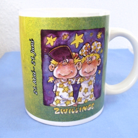 Vintage Kaffeebecher Sternzeichen Zwillinge aus den 80er Jahren