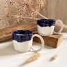 Handgemachte Keramik - getöpfertes Tassen Set weiß blau (2 Stück)