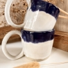 Handgemachte Keramik - getöpferte Tassen im Set weiß blau (2Stk)