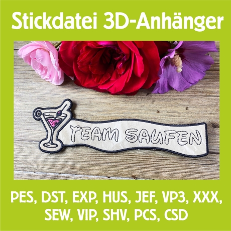 Stickdatei 3D-Anhänger #@$%SAUFEN, 3D-Stick, Lesezeichen