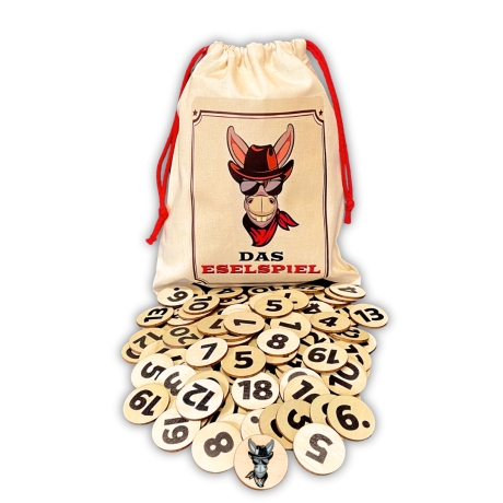 Eselspiel 2.0 Volle Zahlen 121 Teile Holz + Beutel Familienspiel 