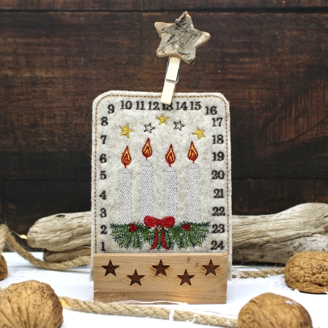 Stickdatei ITH Tischadventskalender Kerze 10x10cm Adventskalender
