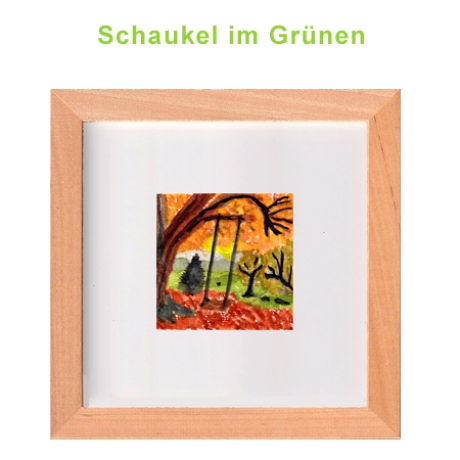 Aquarell Schaukel im Grünen Miniatur Original 6 x 6 cm 