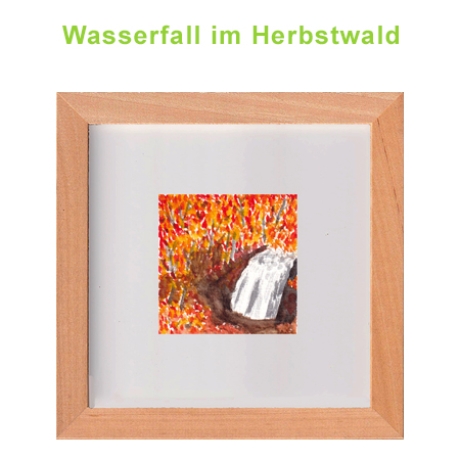 Wasserfall im Herbstwald Miniaturbild 6 x 6 Aquarell
