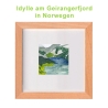 Aquarell Geirangerfjord, Norwegen Miniatur 6 x 6 cm Original